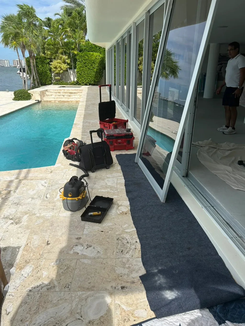 Large multi-panel sliding glass door system