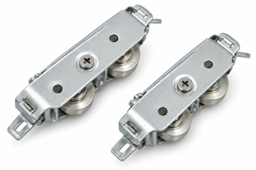 Clean stainless-style sliding door rollers