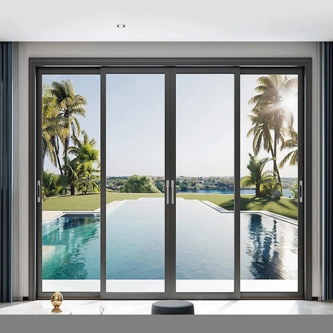 Modern aluminum sliding glass doors installed on a patio